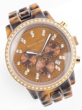 Michael Kors MK5366 Showstopper Tortoise Quartz Analog Women's Watch New Battery
